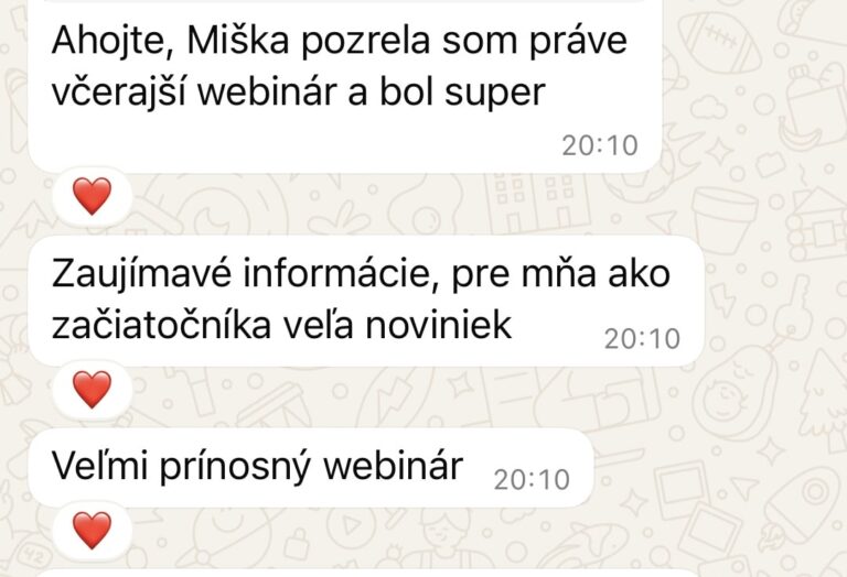 Snímka správy od kurzantky online kurzov 2
