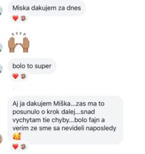 Snímka správy od účastníčky osobného školenia 2