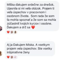 Snímka správy od účastníčky osobného školenia 5
